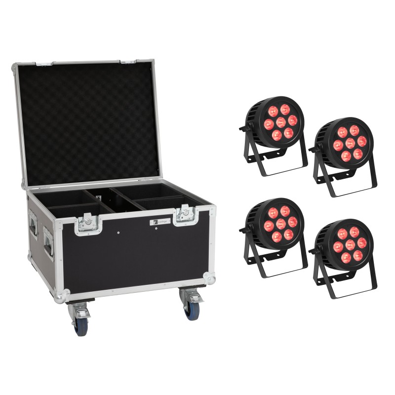 EUROLITE Set 4x LED IP PAR 7x8W QCL Spot + Case with wheels - 1