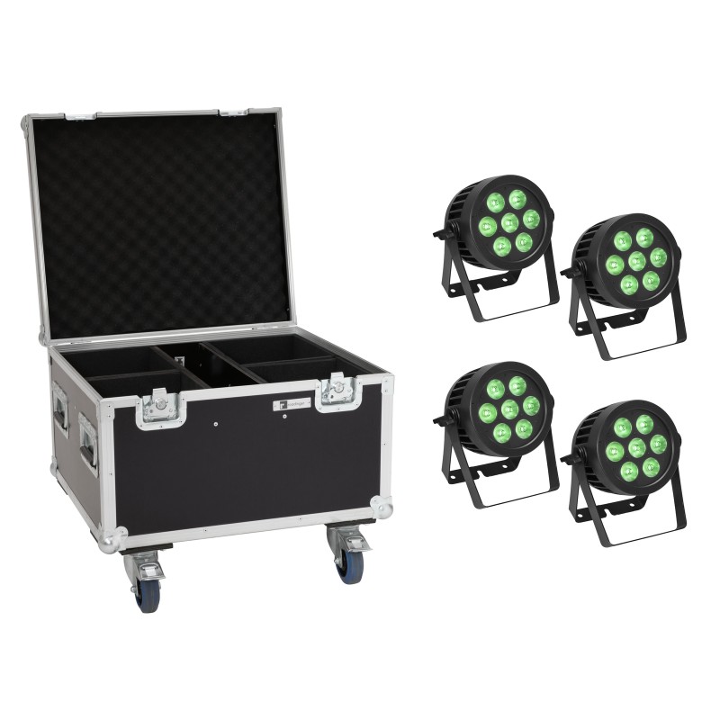 EUROLITE Set 4x LED IP PAR 7x9W SCL Spot + Case with wheels - 1