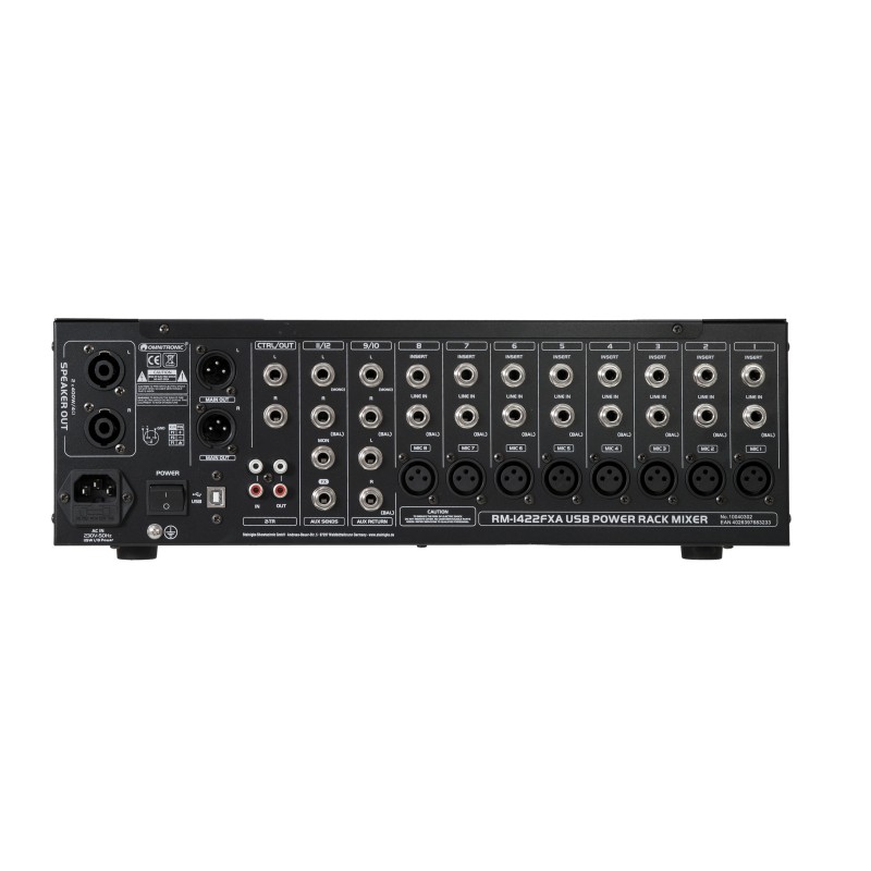 OMNITRONIC RM-1422FXA USB Rack Power Mixer - 3