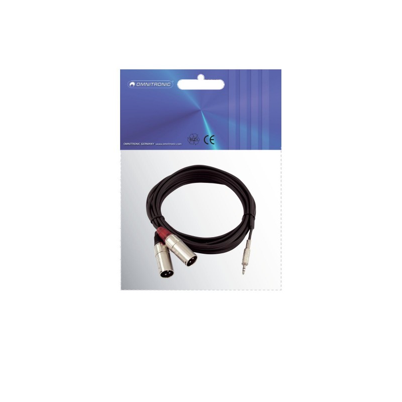 OMNITRONIC Adaptercable 3.5 Jack/2xXLR(M) 3m bk - 3