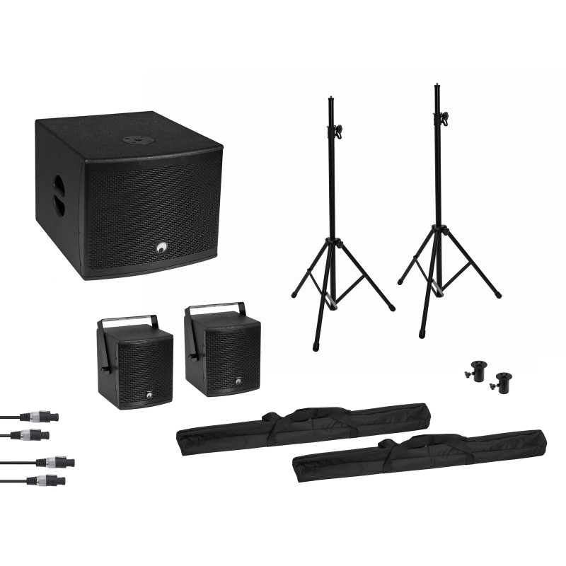 OMNITRONIC Set MOLLY 2.1 Active System Sub + 2x Top + Accessories, black - 1