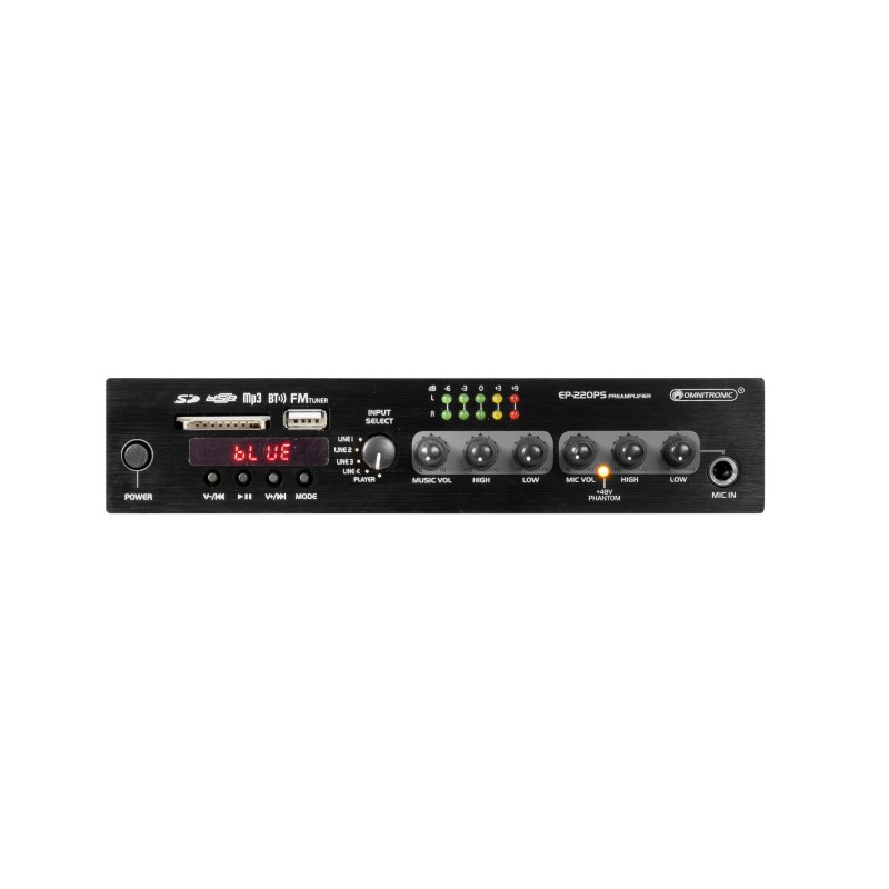OMNITRONIC EP-220PS Preamplifier with MP3 Player, Bluetooth and FM Radio 9.5" - 3