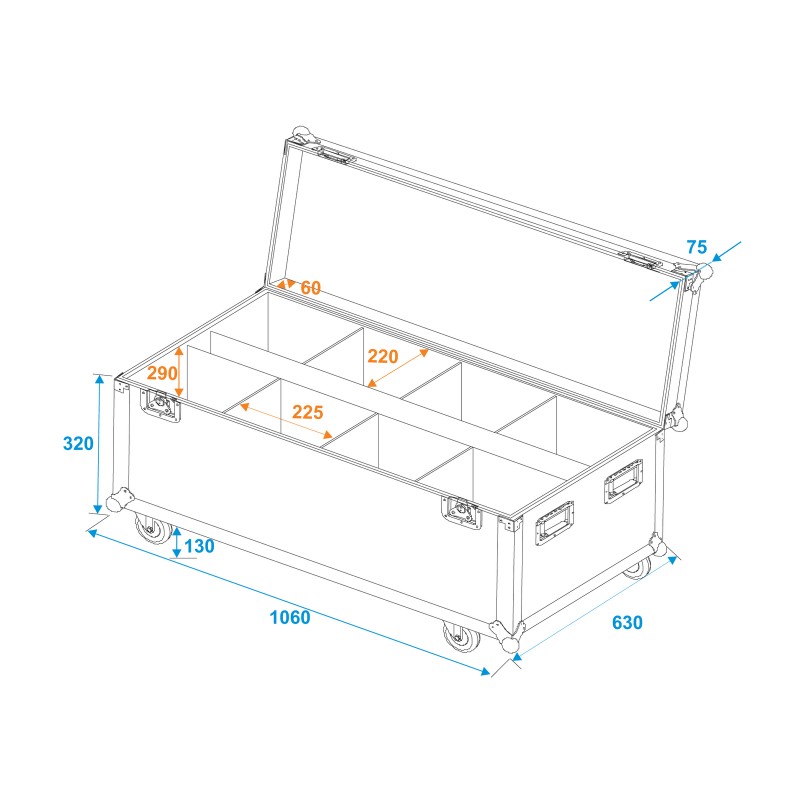 ROADINGER Flightcase 8x LED IP PAR 7x8W QCL/7x9W SCL with wheels - 5