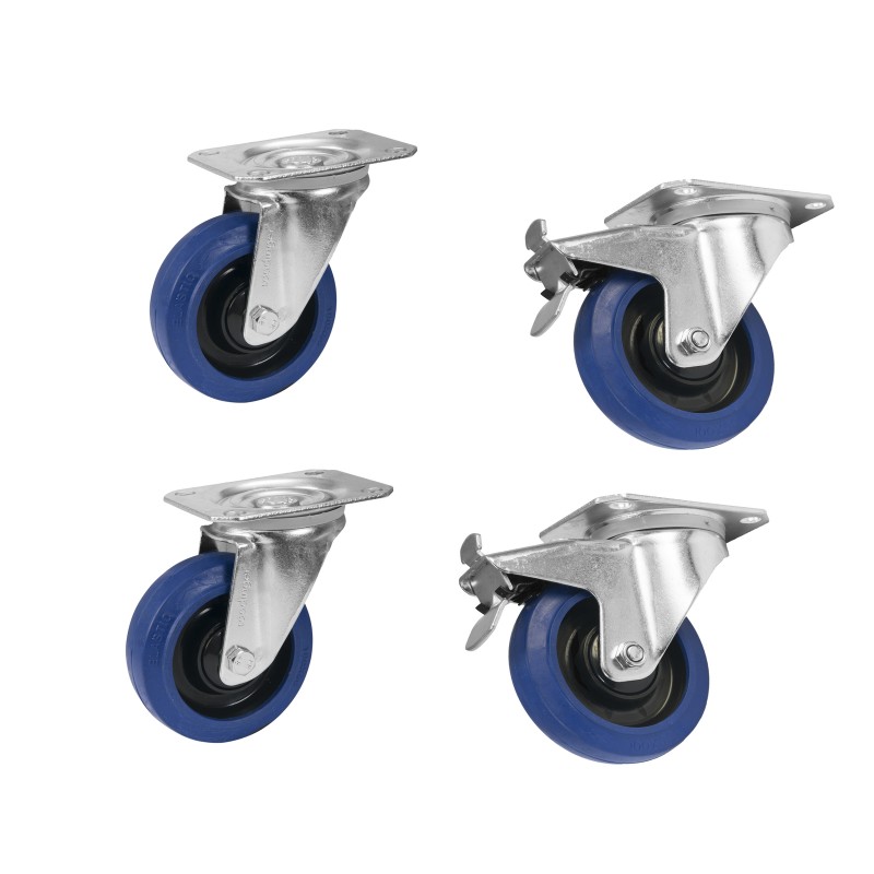 ROADINGER Set Swivel castors 100mm blue 2x RD-100 + 2x RD-100B with brake - 1