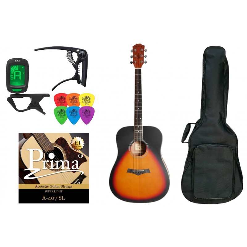 Gitara Akustyczna + Pokrowiec Tuner Kostki Zestaw 028 - 1