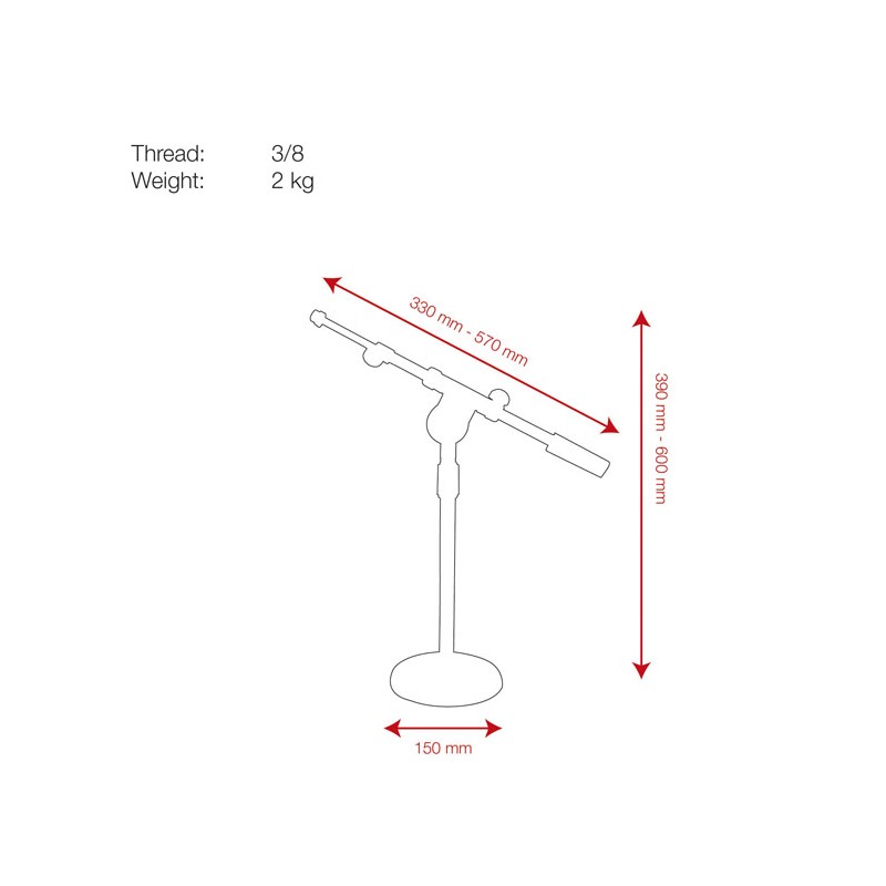 Showgear Desk Microphone Stand - 390-600 mm - 2
