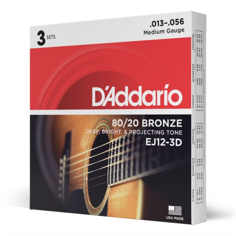 D'Addario EJ12-3D - Struny do gitary akustycznej (13-56, 3 kpl.) - 1