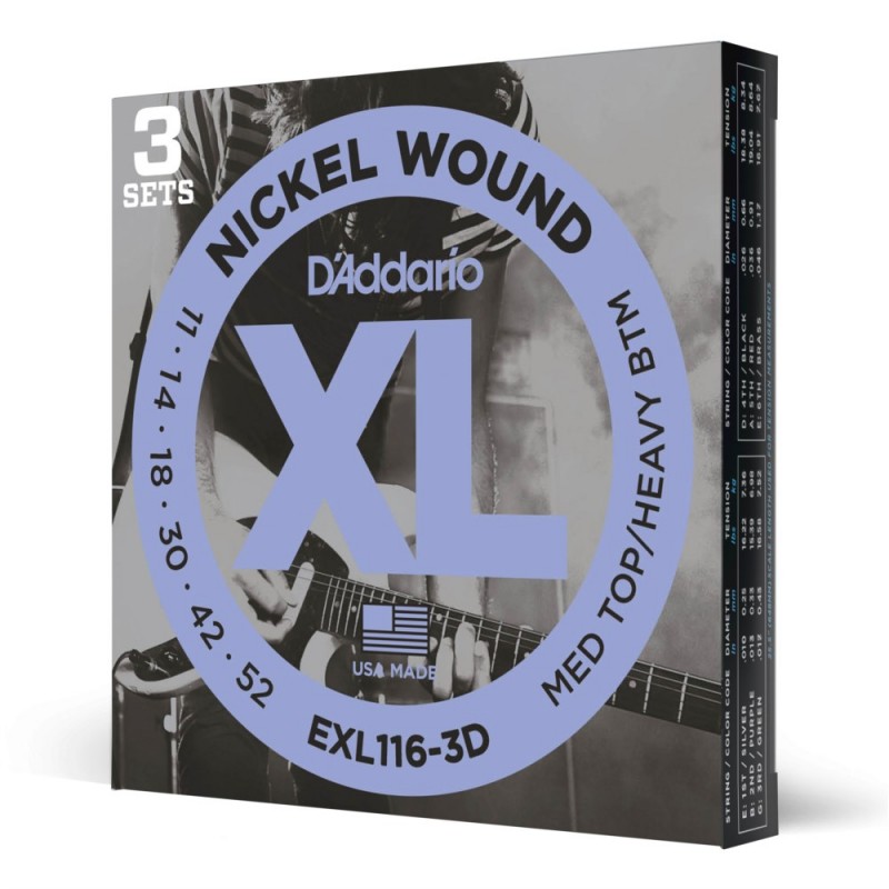 D'Addario EXL116-3D - Struny do gitary elektrycznej (11-52, 3 kpl.) - 1