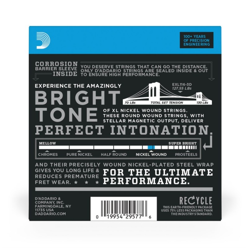 D'Addario EXL116-3D - Struny do gitary elektrycznej (11-52, 3 kpl.) - 3