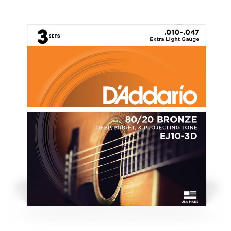 D'Addario EJ10-3D - Struny do gitary akustycznej (10-47, 3 kpl.) - 2