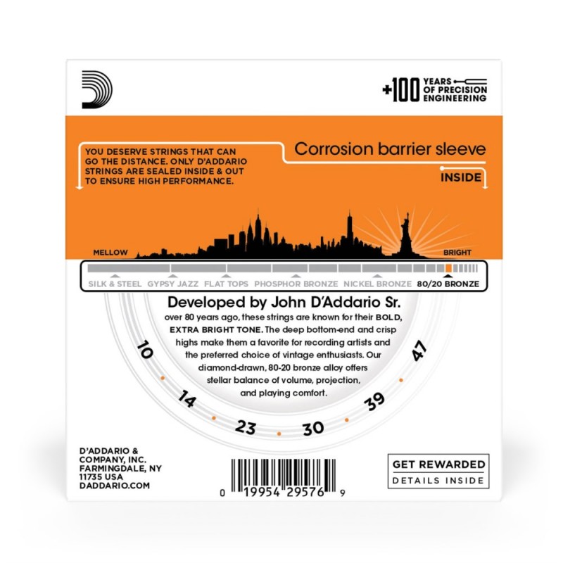 D'Addario EJ10-3D - Struny do gitary akustycznej (10-47, 3 kpl.) - 3