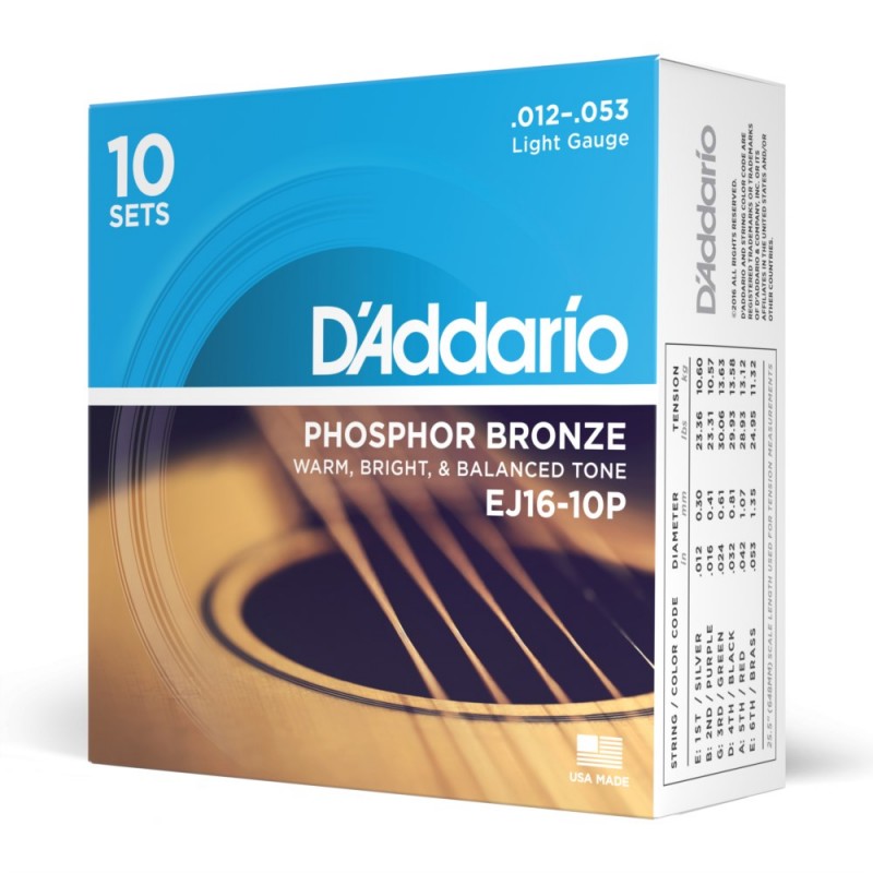 D'Addario EJ16-10P - Struny do gitary akustycznej (12-53, 10 kpl.) - 1