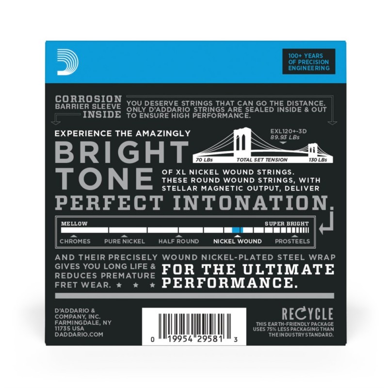 D'Addario EXL120+-3D - Struny do gitary elektrycznej (9.5-44, 3 kpl.) - 3