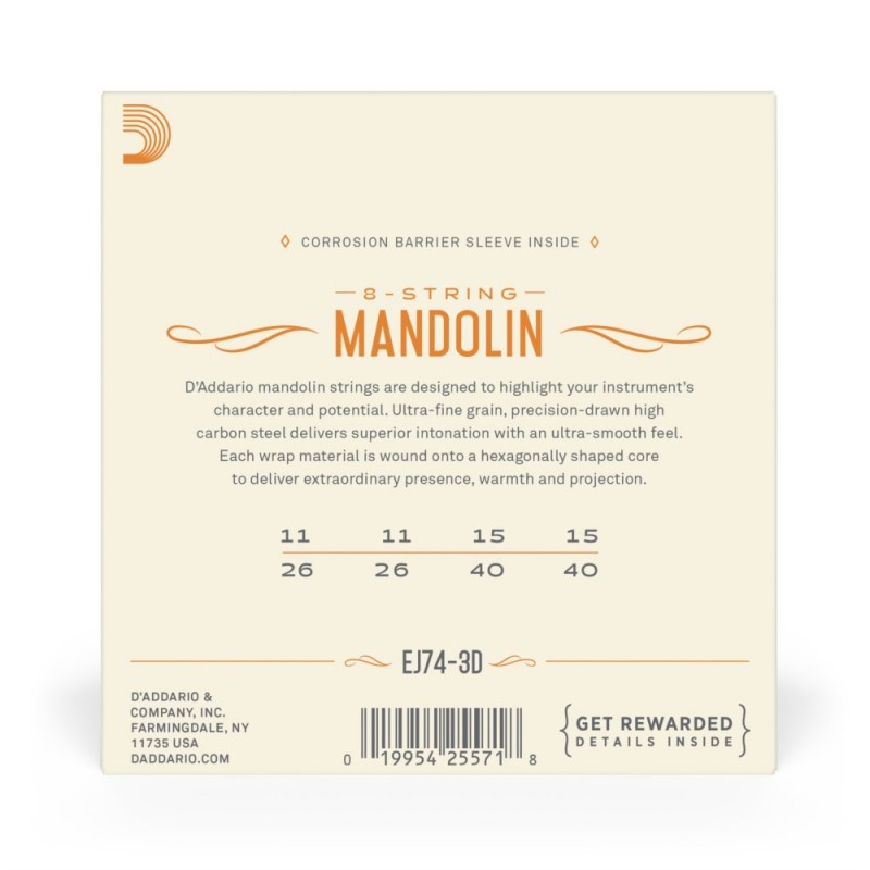 D'Addario EJ74-3D - Struny do mandoliny (11-40, 3 kpl.) - 3