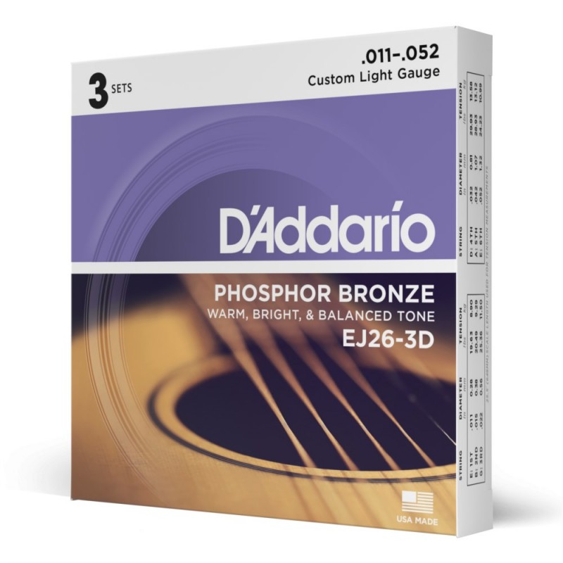 D'Addario EJ26-3D - Struny do gitary akustycznej (11-52, 3 kpl.) - 1