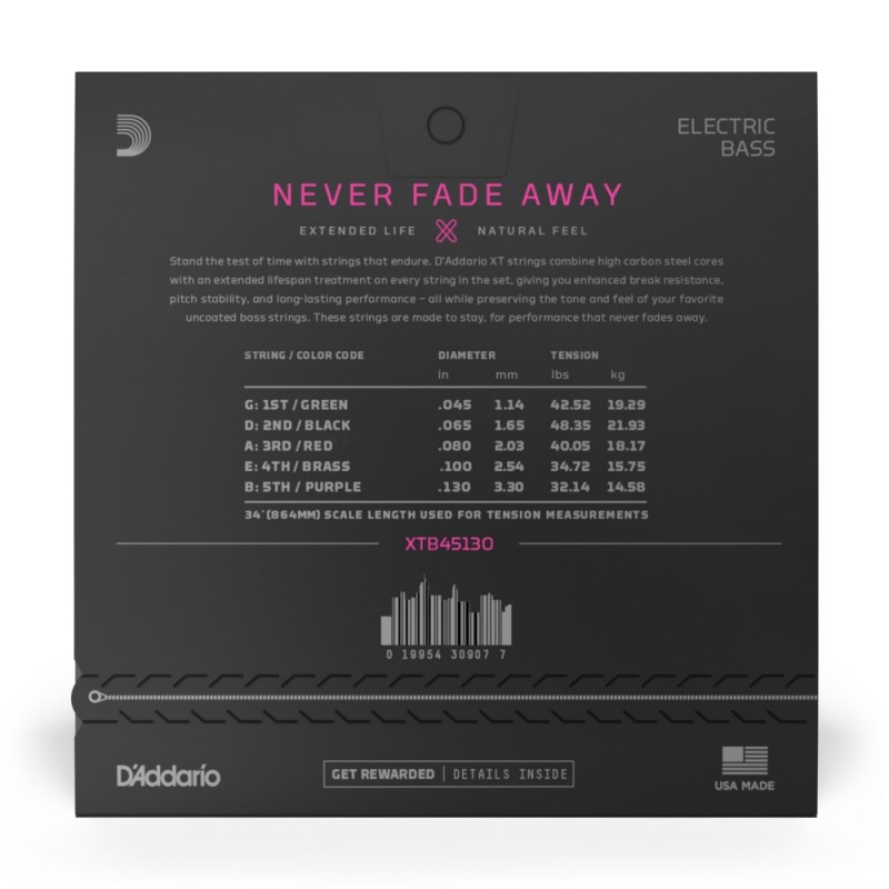 D'Addario XTB45130 XT - Struny do gitary basowej (45-130) - 3