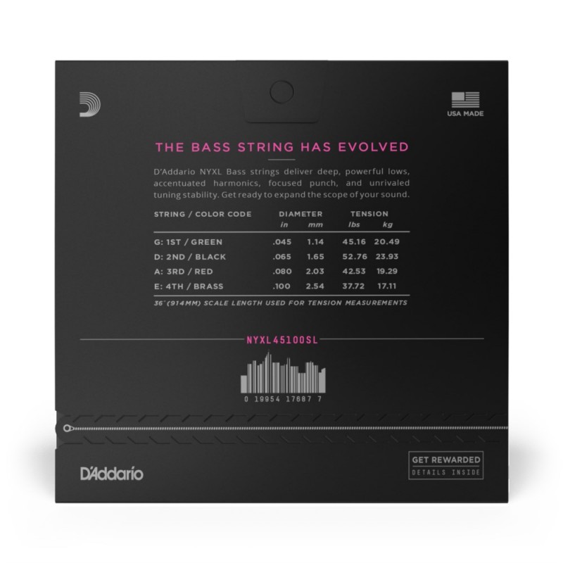 D'Addario NYXL45100SL - Struny do gitary basowej (45-100) - 3
