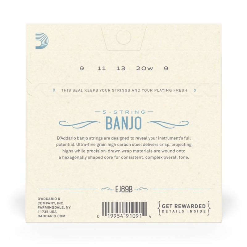 D'Addario EJ69B - Struny do banjo 5-strunowe (9-20) - 3