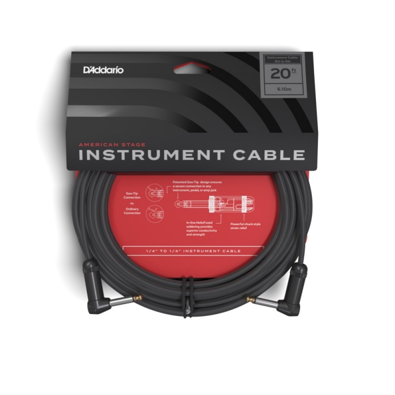 D'Addario PW-AMSGRR-20 - Kabel gitarowy kątowy American Stage (6 m) - 3