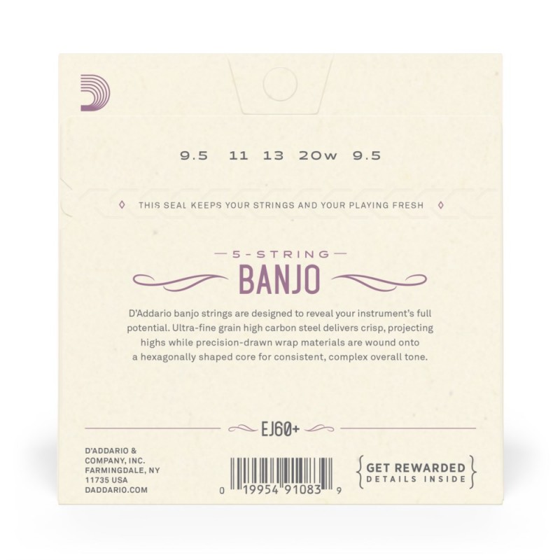 D'Addario EJ60+ - Struny do banjo 5-strunowe (9.5-20) - 3