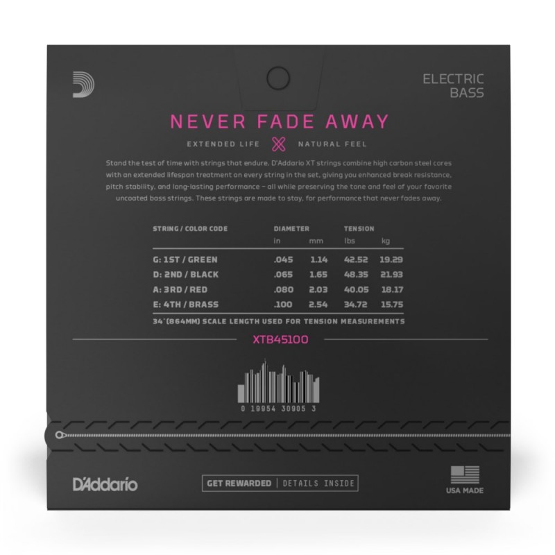 D'Addario XTB45100 XT - Struny do gitary basowej (45-100) - 3