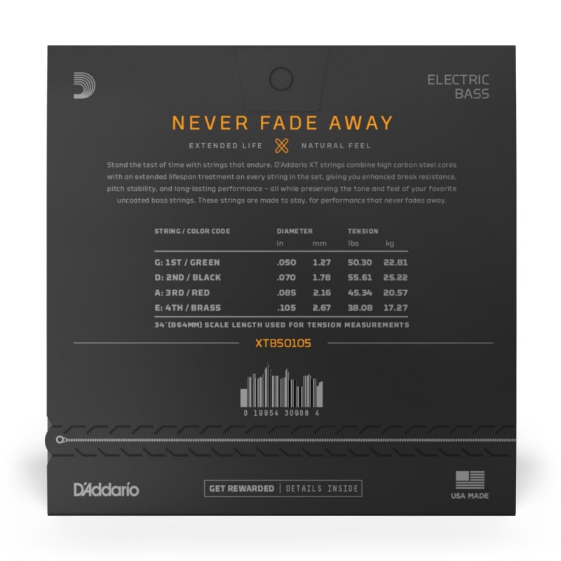 D'Addario XTB50105 XT - Struny do gitary basowej (50-105) - 3