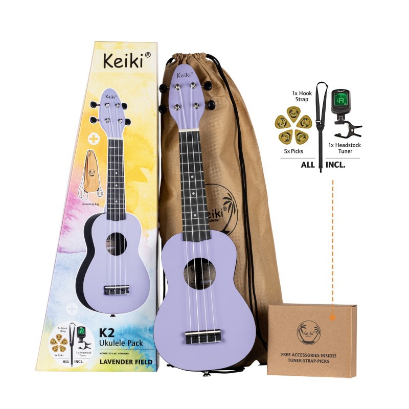 Ortega Keiki K2-LAF - ukulele sopranowe, zestaw Lavender Field - 1