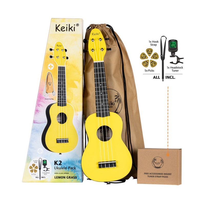 Ortega Keiki K2-LGR - ukulele sopranowe, zestaw Lemon Grass - 1