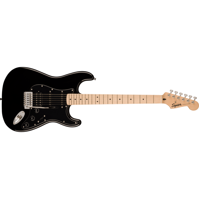 Squier Sonic Stratocaster HSS, MF, Black Pickguard, Black - 1