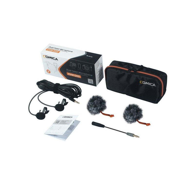 Comica CVM-D02 B 2.5M - podwójny mikrofon lavalier do kamery, aparatu, smartfona - 1