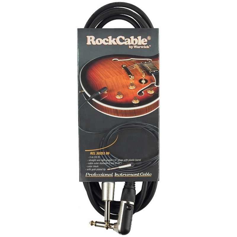 RockCable RCL 30253 D6 - Kątowy kabel instrumentalny (6.3 mm), 3 m - czarny - 3