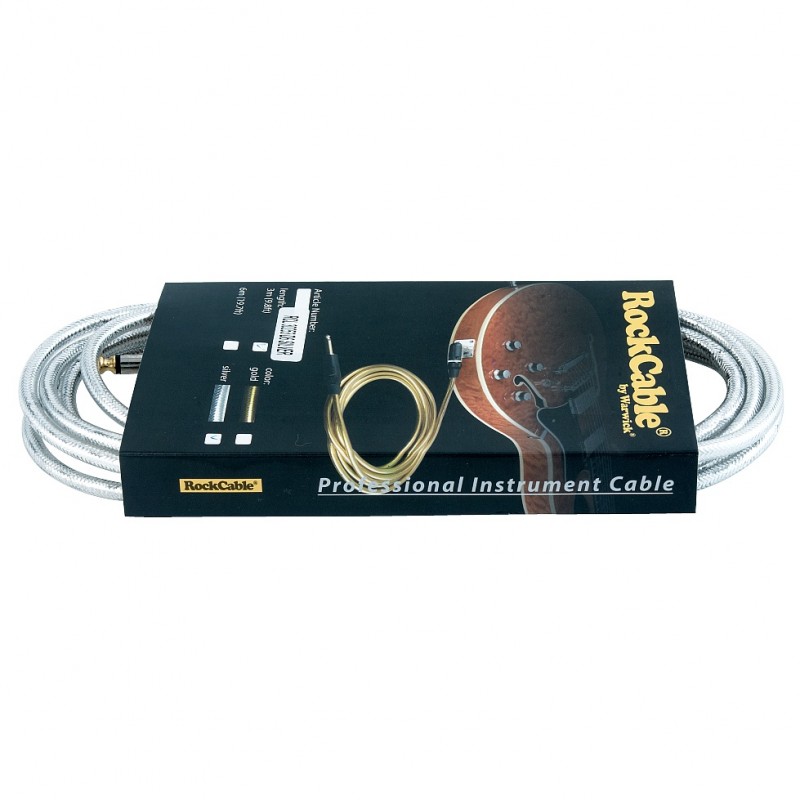 RockCable RCL 30253 D6 SILVER - Kątowy kabel instrumentalny (6.3 mm), 3 m - srebrny - 3
