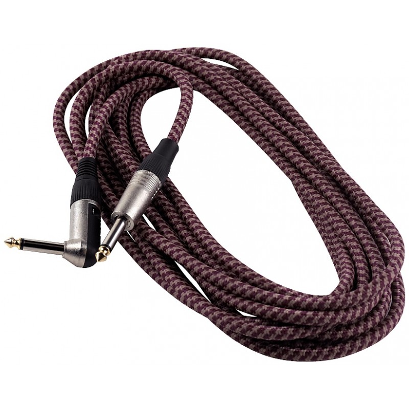 RockCable RCL 30256 TC H/BEIGE - Kątowy kabel instrumentalny (6.3 mm), 6 m - bordo tweed - 1