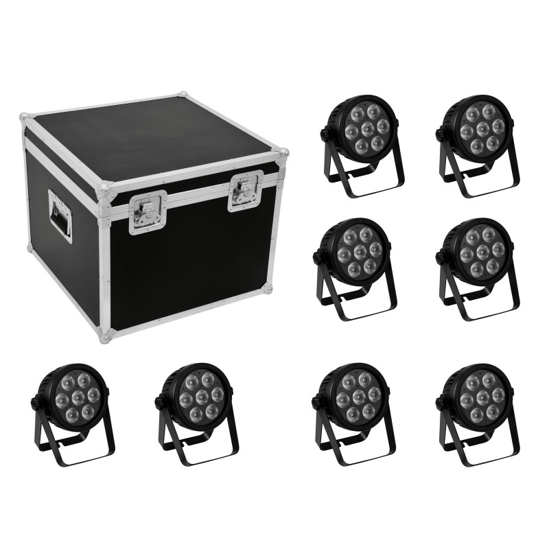 EUROLITE zestaw oświetleniowy 8x LED 7C-7 Silent Slim Spot + skrzynia - 1