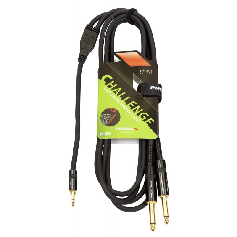 Proel Stage CHLP170LU15XL - Kabel audio "Y" Jack stereo 3,5 mm - 2x Jack mono 6,3 mm 1,5 m - 2