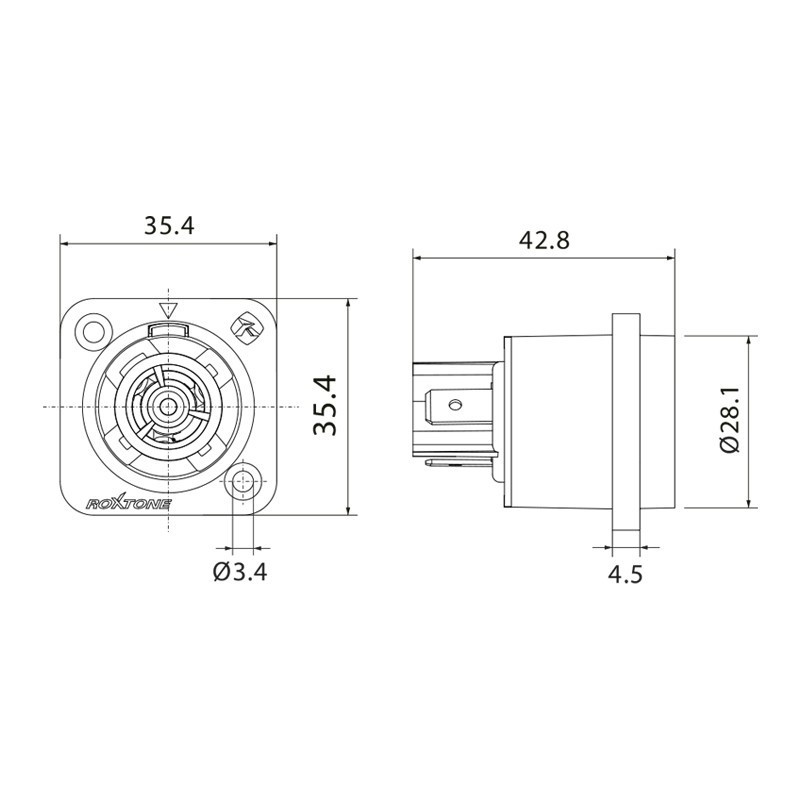 Gniazdo zasilania tablicowe panelowe Roxtone RAC3FPWP IP65 - 3