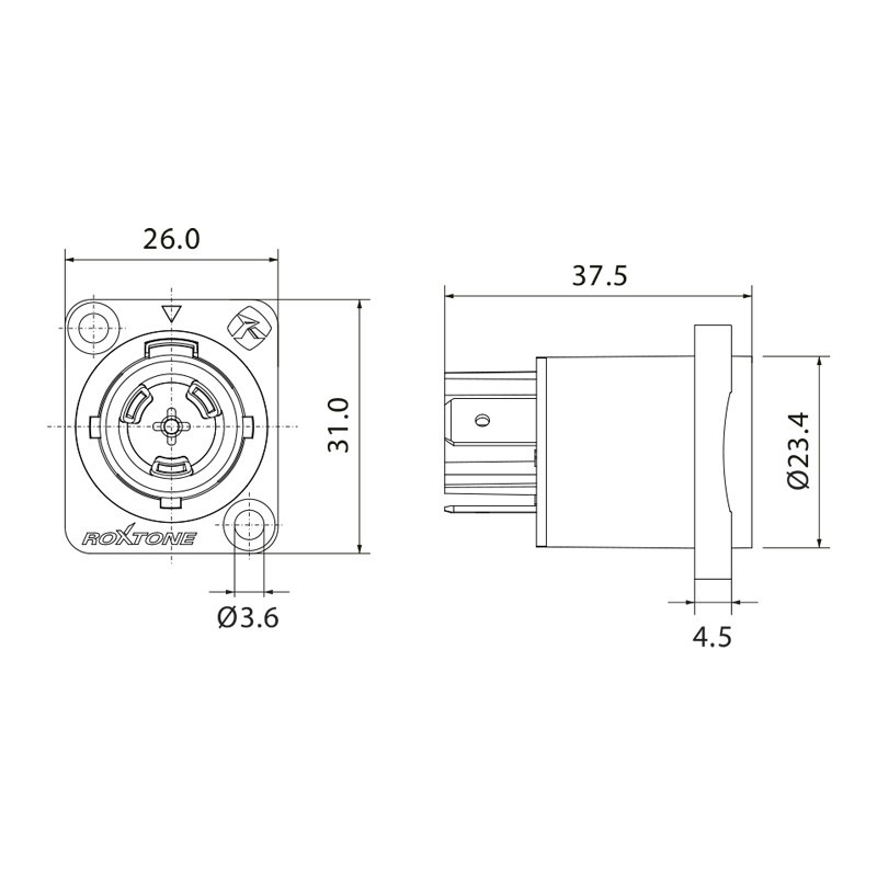 Gniazdo zasilania tablicowe panelowe Roxtone RAC3MPWP IP65 - 3