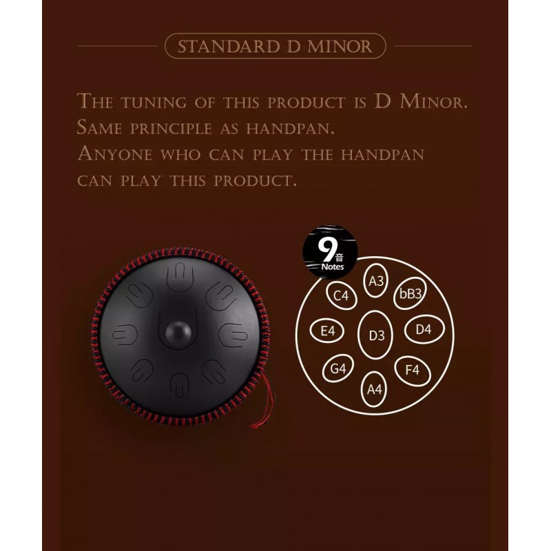 Handpan Hluru TAH9-14-InkBlack 9 ton 14" - 12