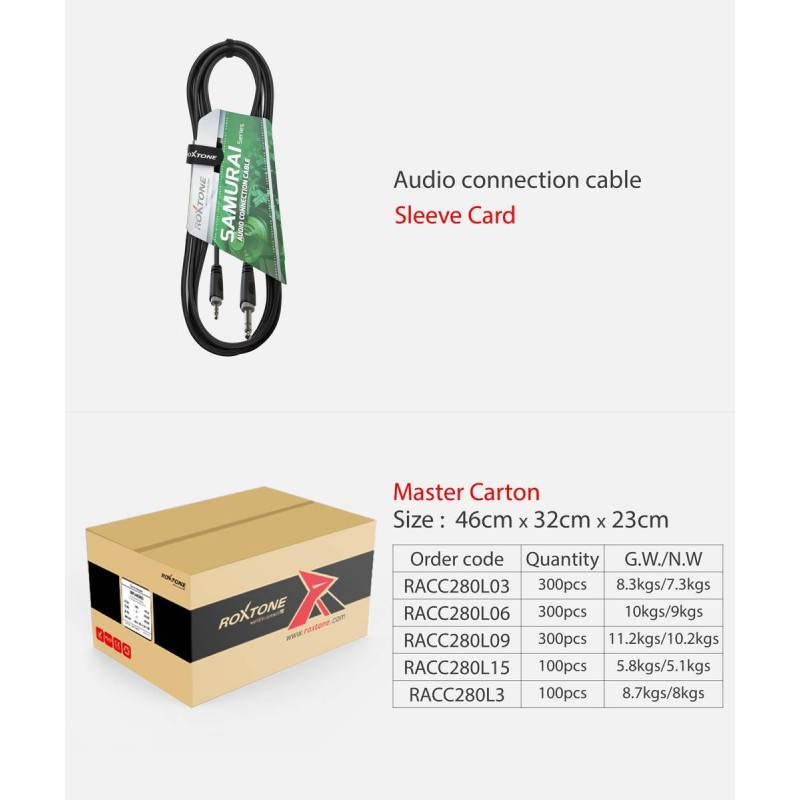Kabel audio Jack 3.5mm stereo / Jack 6.3mm stereo 3m Roxtone SACC280L3 - 5