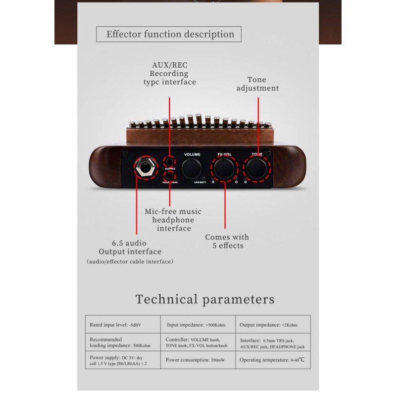 Kalimba elektryczna 17 ton Hluru KEQ17-BlackWalnut - 13