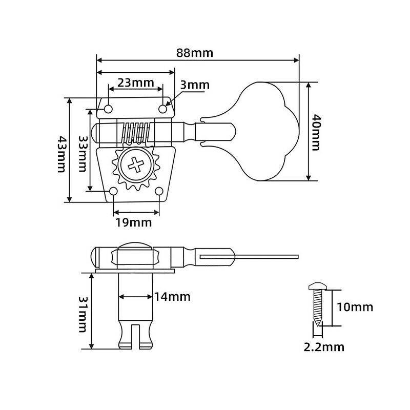 Klucze do gitary basowej otwarte, jednostronne prawe (R) Kera Audio BM-01-4R-S - 2