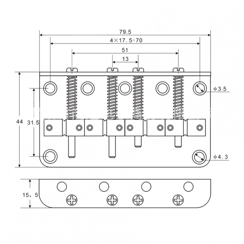 Mostek do gitary basowej 4 struny Kera Audio M-ST-0213 srebrny - 4