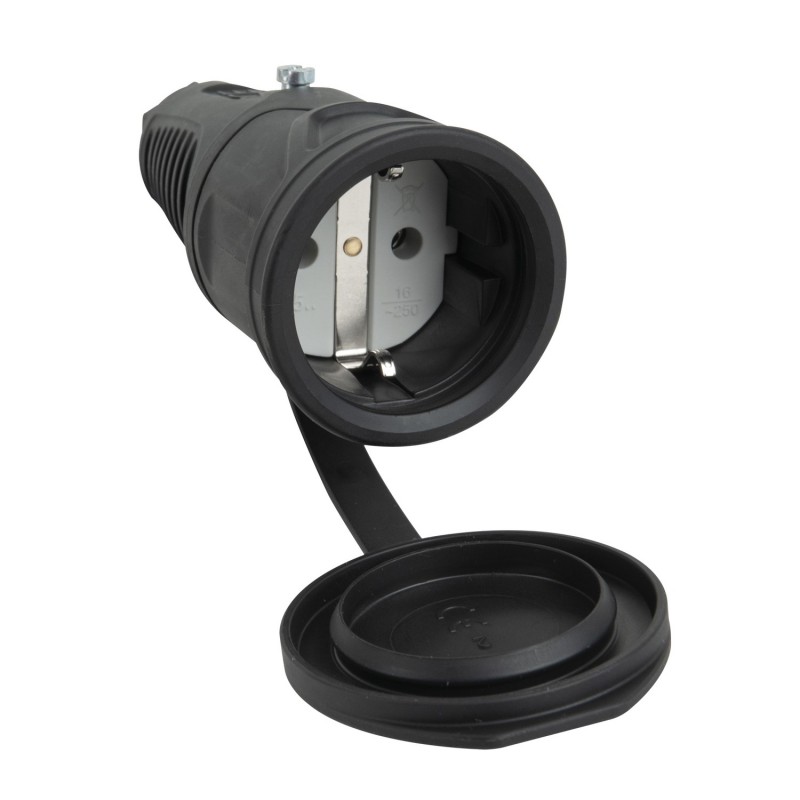 PCE Gumowe złącze, gniazdo Schuko żeńskie na kabel 240V IP44