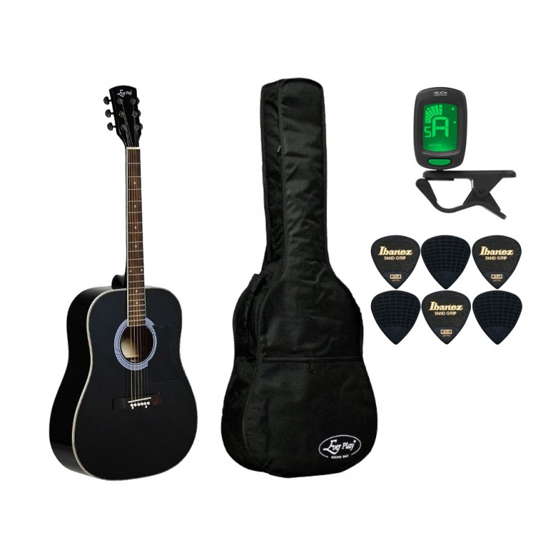 Gitara akustyczna Ever Play AP-400 BK + pokrowiec + tuner + kostki - zestaw 1548