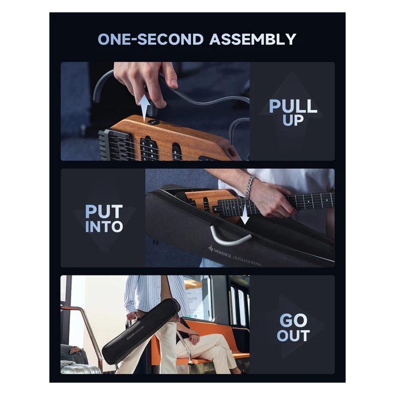 Donner HUSH-X Natural Gitara elektryczna - 9 - Gitary elektryczne - Gitara elektryczna Donner HUSH-X to przenośna konstrukcja be