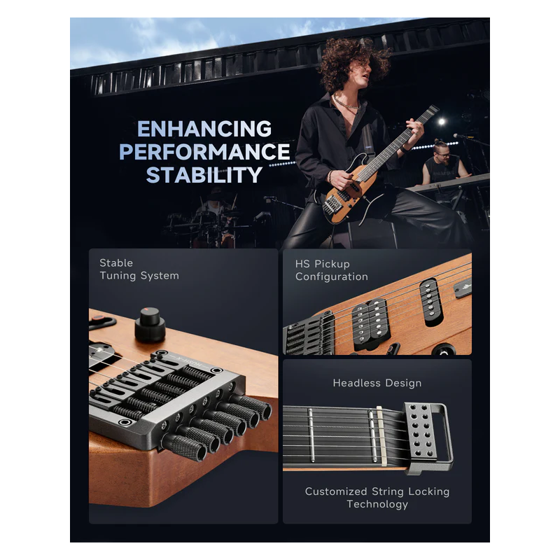 Donner HUSH-X Natural Gitara elektryczna - 11 - Gitary elektryczne - Gitara elektryczna Donner HUSH-X to przenośna konstrukcja b