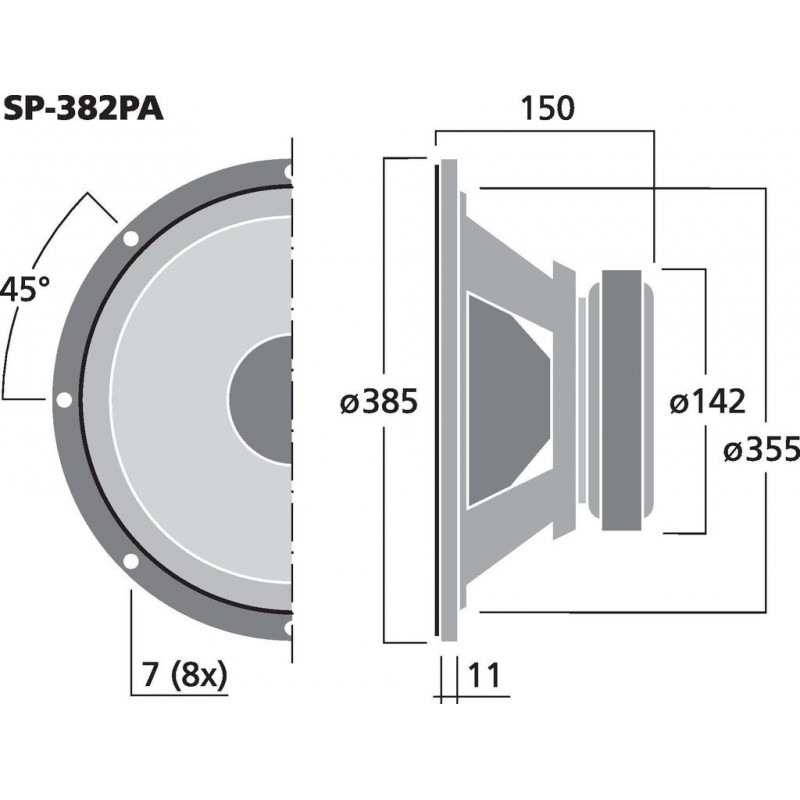 Monacor SP-382PA Głośnik niskotonowy, 150W RMS