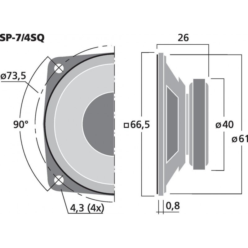 Monacor SP-7/4SQ Głośnik uniwersalny, 4W RMS