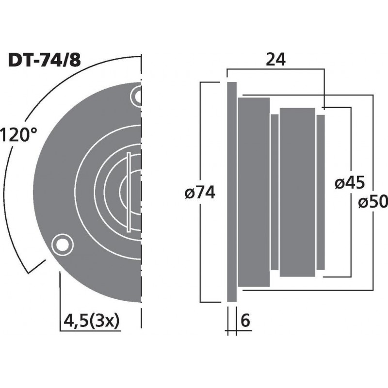 Monacor DT-74/8 Miniaturowy głośnik kopułkowy wysokotonowy, 15W RMS