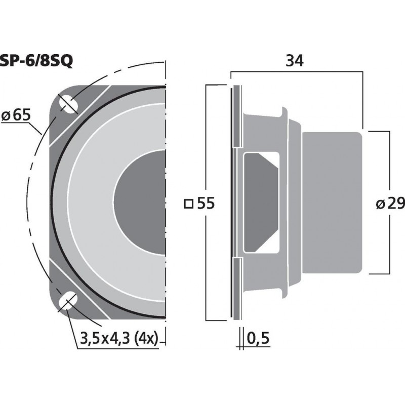 Monacor SP-6/8SQ Miniaturowy głośnik, 10W RMS